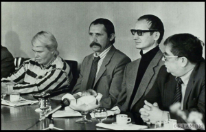 В.М.Коўтун, Р.Марчук, А.Разанаў і [У.Паўлаў]. 1980-я гг.