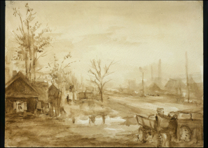 "Лагойскі тракт". Папера, акварэль. 1944 г.
