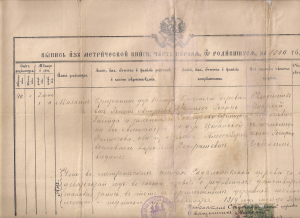 Выпіс з метрычнай кнігі Сядзельніцкай царквы аб нараджэнні Міхаіла Забэйды. 1 чэрвеня 1900 г.
