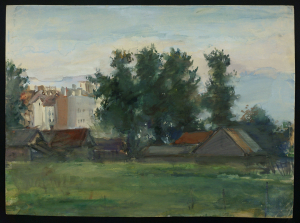 "Летам на ўскраіне". Папера, акварэль, гуаш, 1945 г.