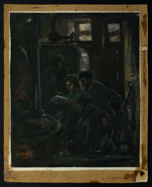 "Нарада ў цэху". Папера, гуаш. 1948 г.